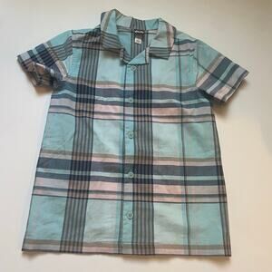 Tea Collection Button Down Short Sleeve Plaid Collar Dress Shirt